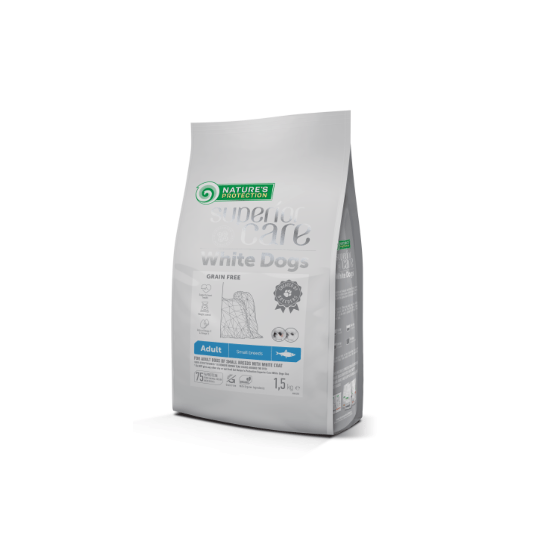 Nature’s Protection GF Arenque Para Pelo Blanco Pienso Perros Adultos Razas Pequeñas 1,5 Kg