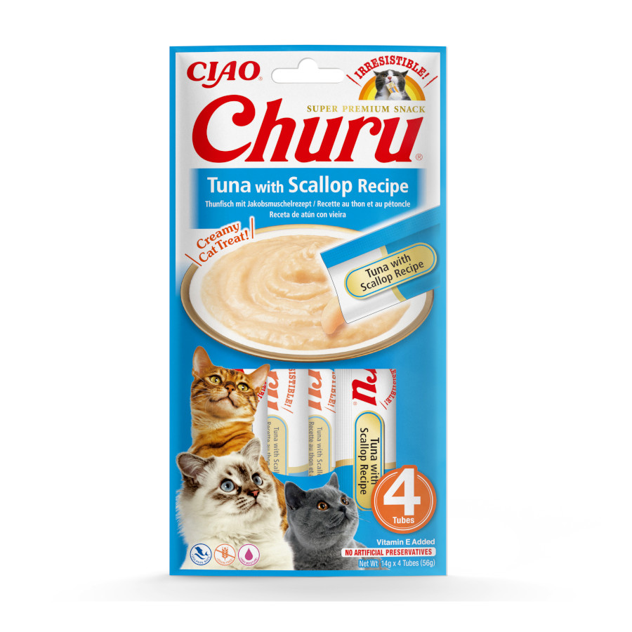 8 sobres x 14 g Churu Snack Cremoso de Atún con Vieira para gatos ¡Pack Ahorro!