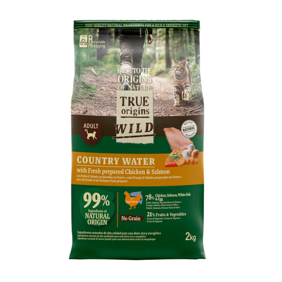True Origins Wild Adult Country Water Pollo y Salmón pienso para gatos
