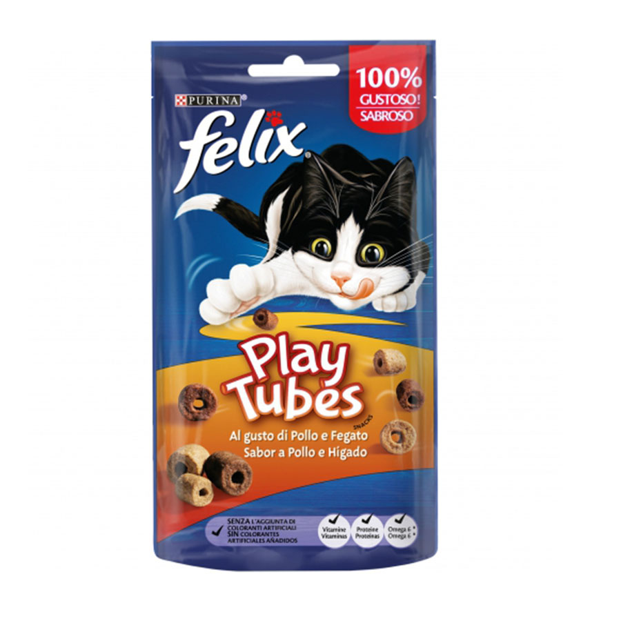 50 g Felix Bocaditos Play Tubes Pollo con Hígado Bocaditos para gatos