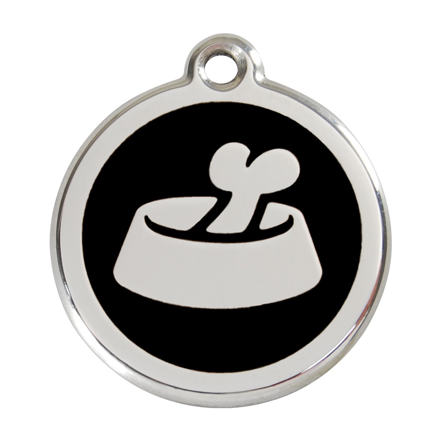 Placa identificativa Acero Inoxidable Esmalte Hueso en Cuenco Negro para perros