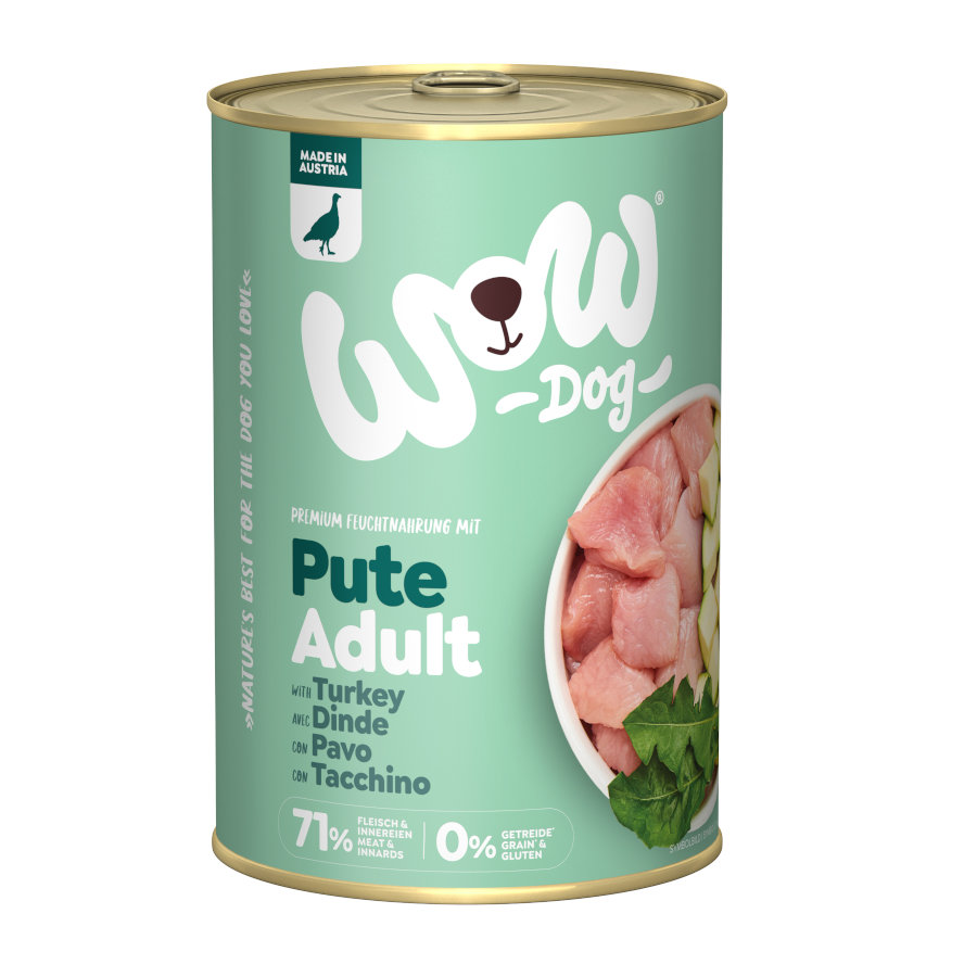 12 latas x 400 g Wow Food Adult Pavo lata para perros ¡Pack ahorro!