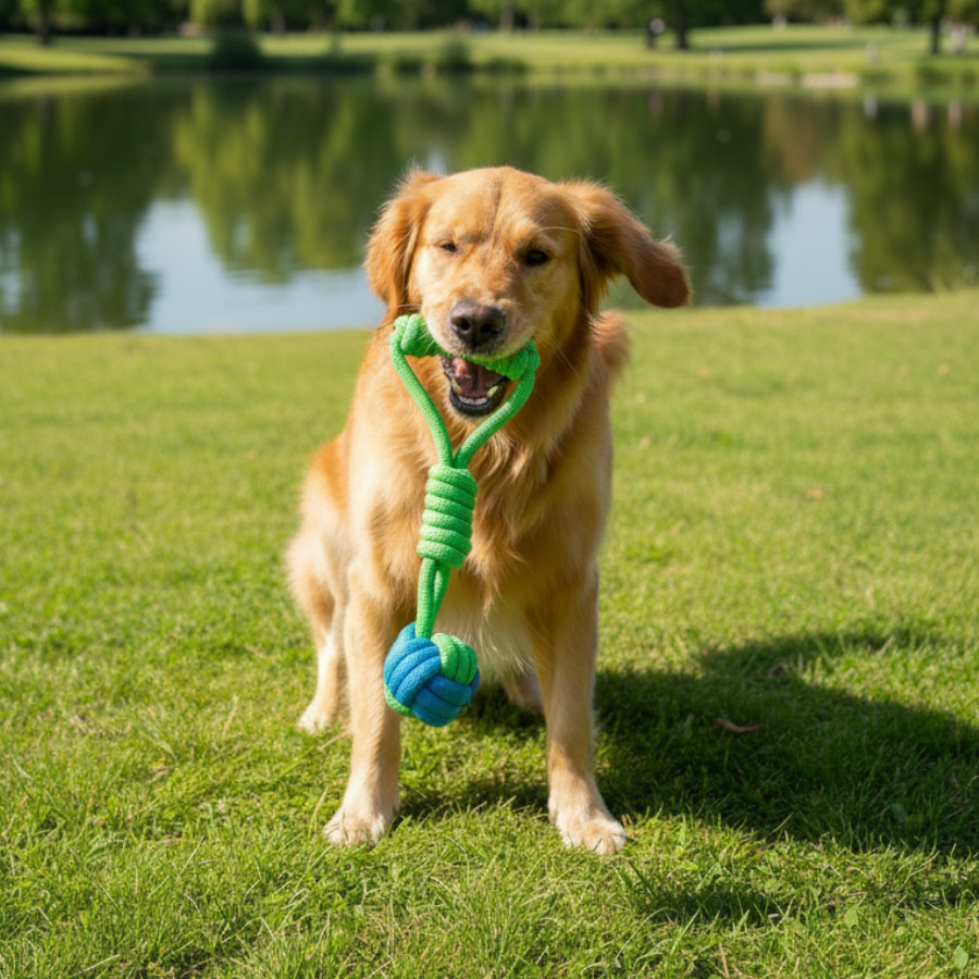 Tootoy! Modedor para Tirar de Cuerda con Pelota Verde y Azul para perros