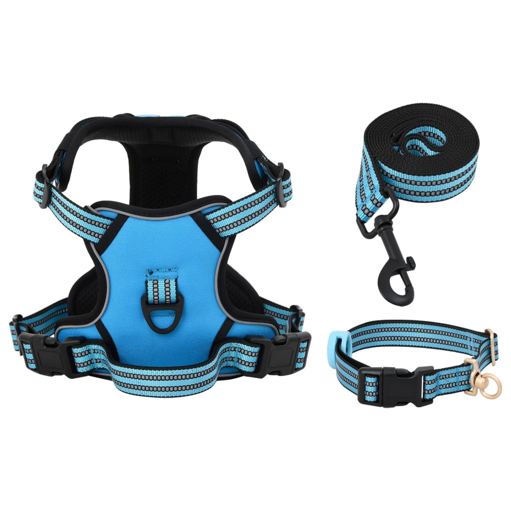 vidaXL Arnés para perros con correa y collar ajustable azul M