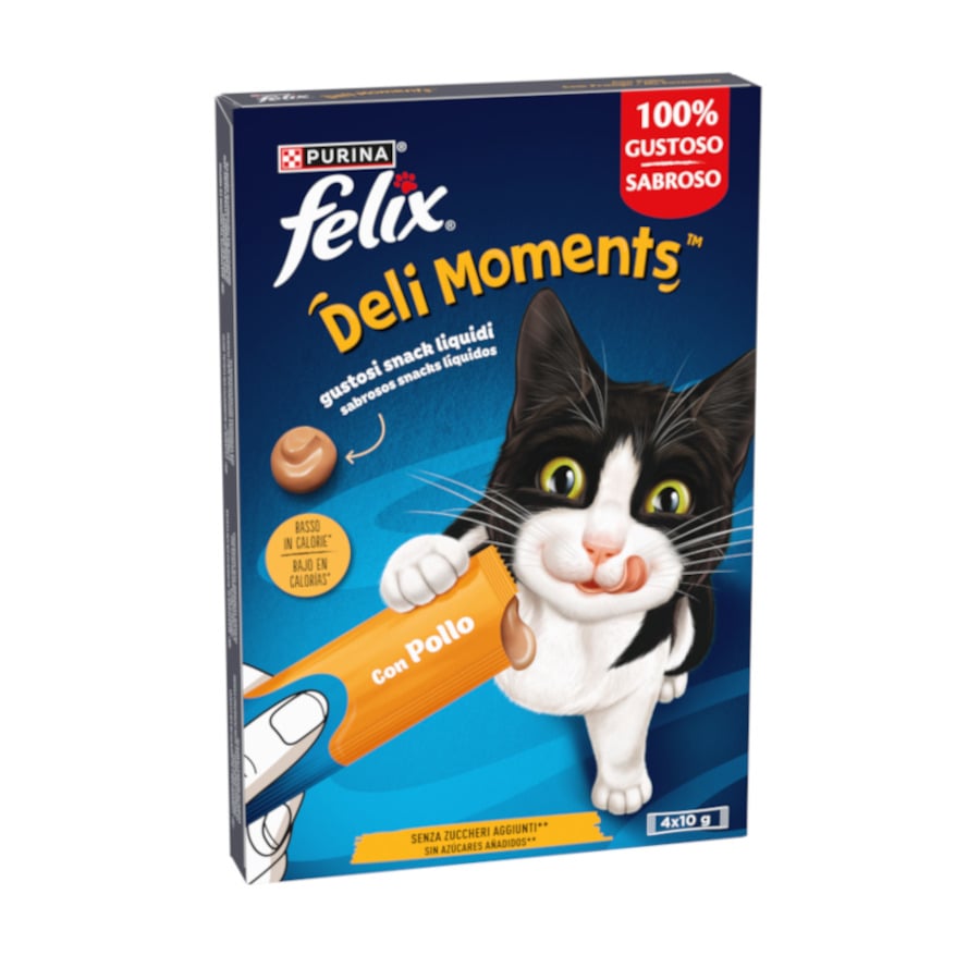 16 sobres x 10 g Purina Felix Deli Moments con Pollo Snack líquido para gatos ¡Pack Ahorro!