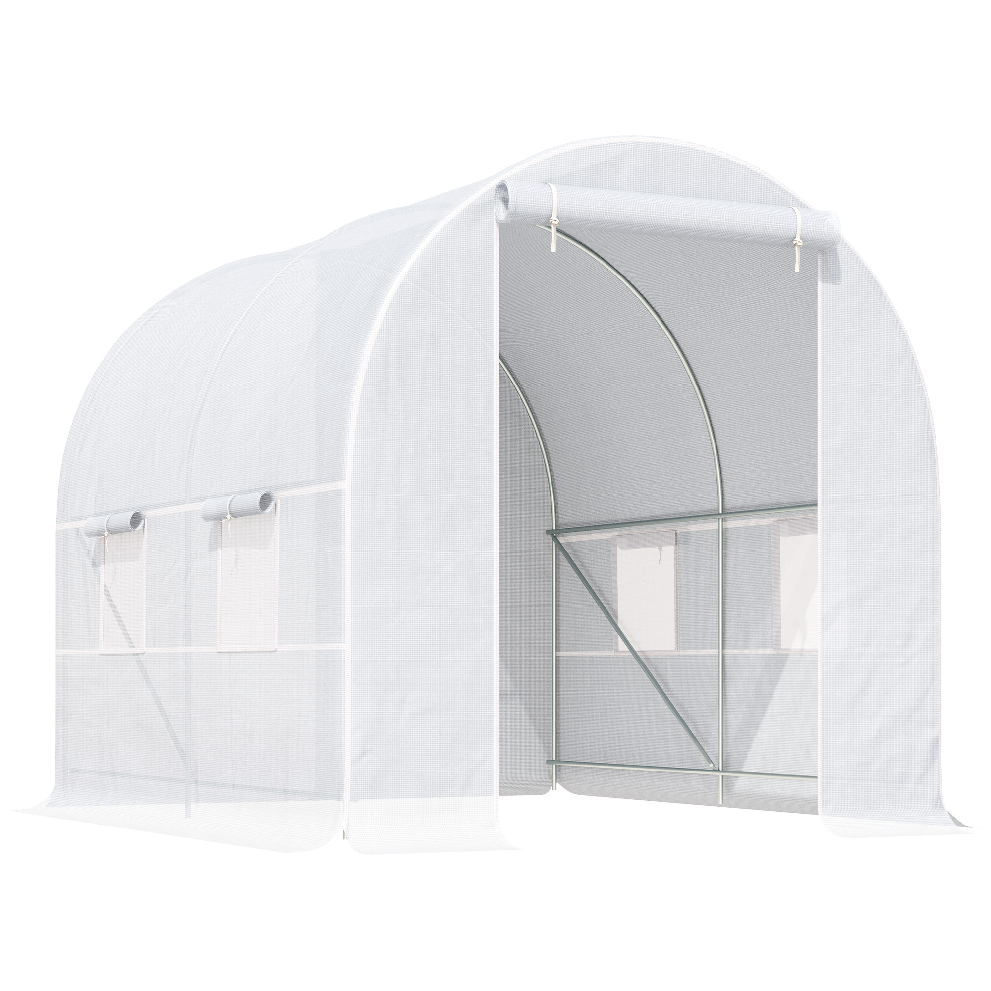 Outsunny Invernadero de Túnel 245x200x200 cm Invernadero de Jardín con Puerta Enrollable y Ventanas Múltiples Cubierta PE 140 g/m² Anti-UV Marco de