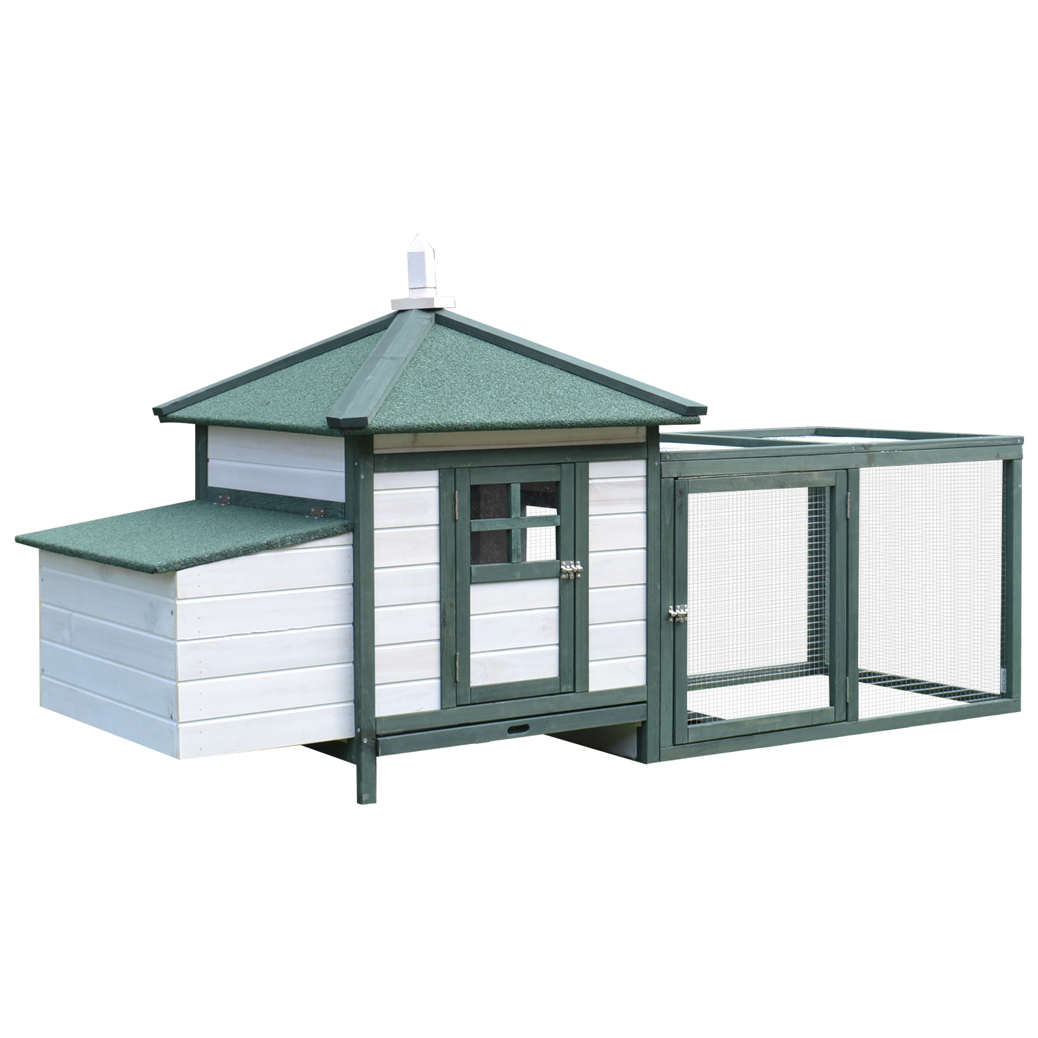 PawHut Gallinero de Madera de Pino Refugio Jaula para Gallinas Pollos Exterior con Caja Nido Bandeja Extraíble y Espacio para Correr 196x76x97 cm