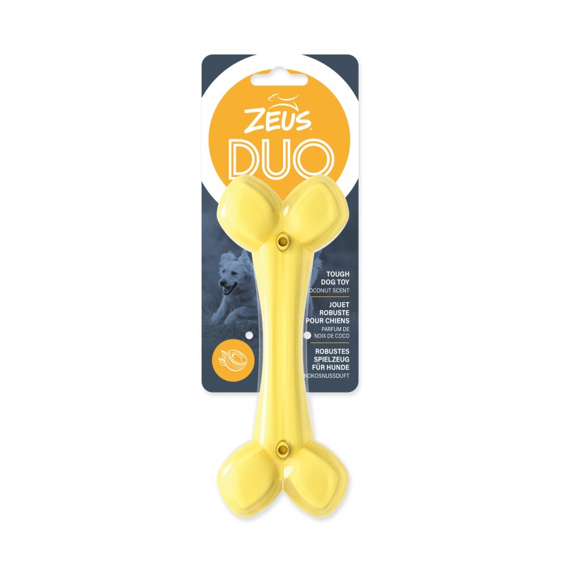 Juguete para masticar perro Zeus Duo Hueso, 15 cm, Amarillo, aroma a Coco