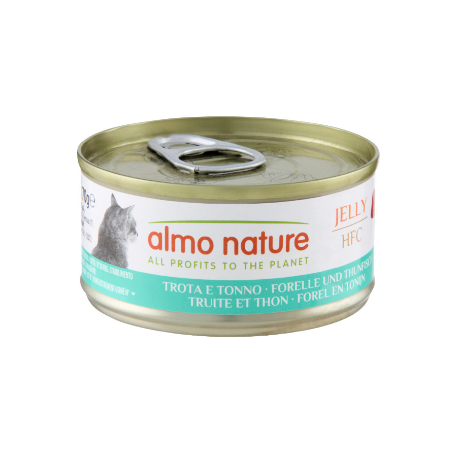 24 latas x 70 g  Almo Nature HFC Trucha y Atún en Gelatina para gatos  ¡Pack ahorro!