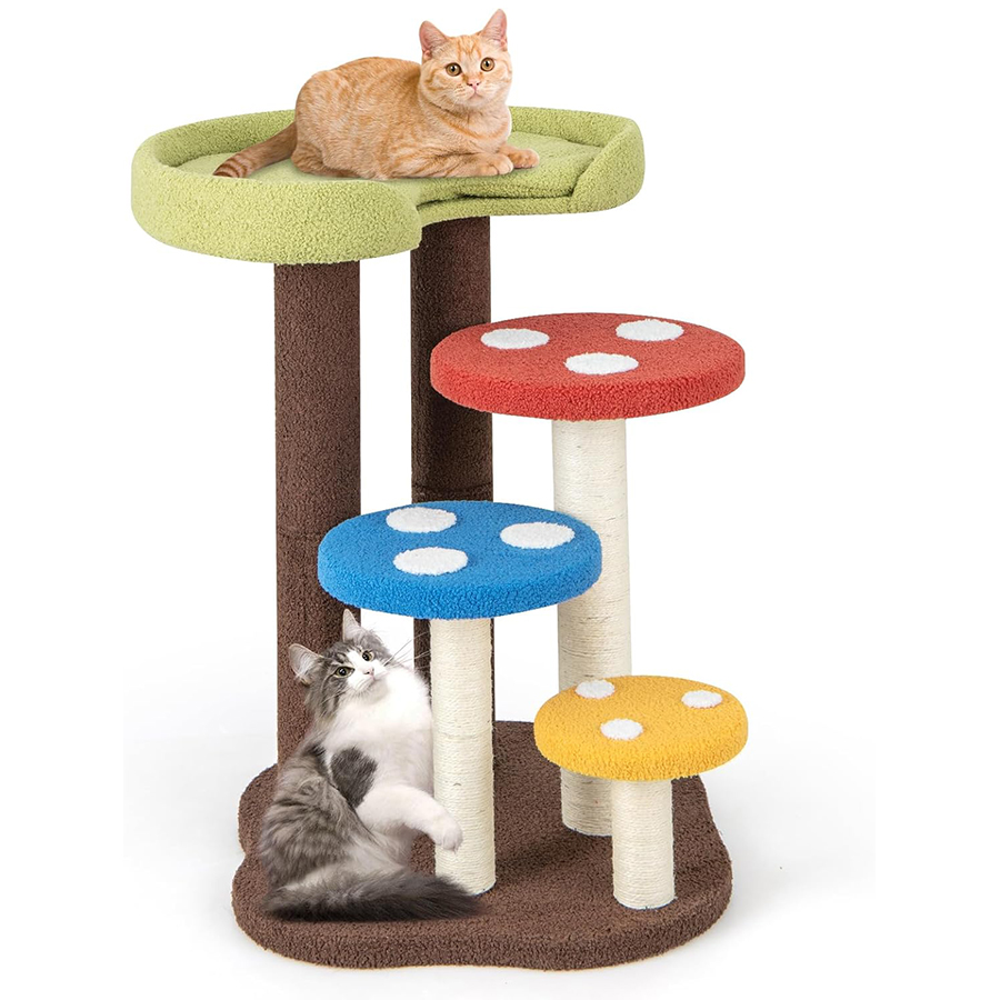 COSTWAY 3 en 1 Árbol para Gatos en Forma de Hongo, Torre para Gatos de 5 Niveles con 3 Postes de Sisal Completamente Envueltos, Tapete y Plataformas