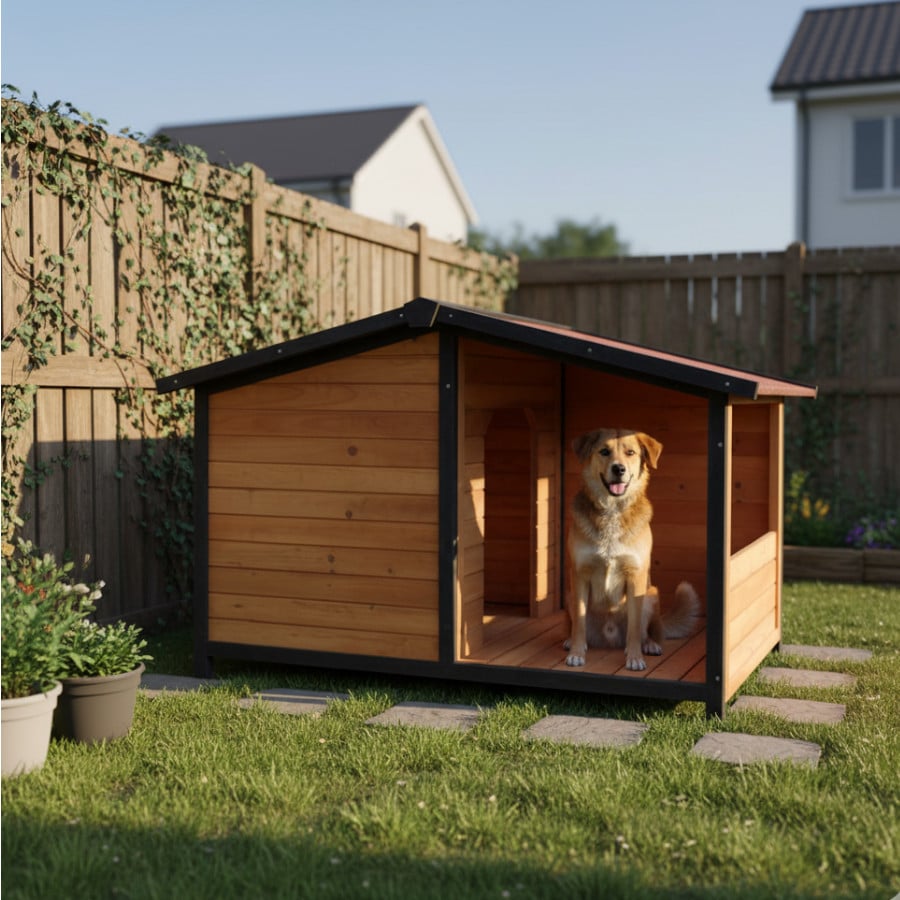 TK-Pet Rocky Caseta de Madera con Patio para perros