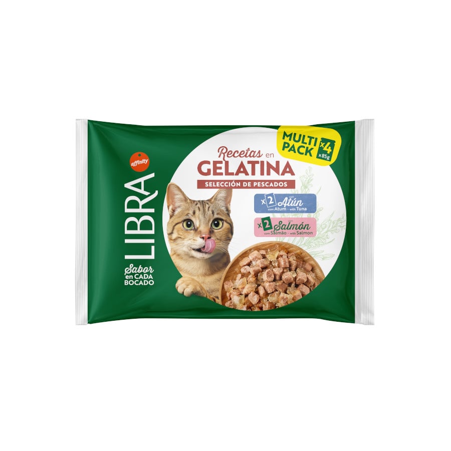 4 sobres x 85 g Libra Salmón y Atún Gelatina para gatos