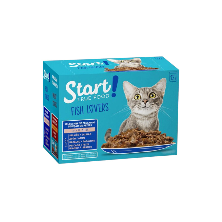 12 sobres x 100 g Start Cat Selección de Pescados sobres en gelatina para gatos
