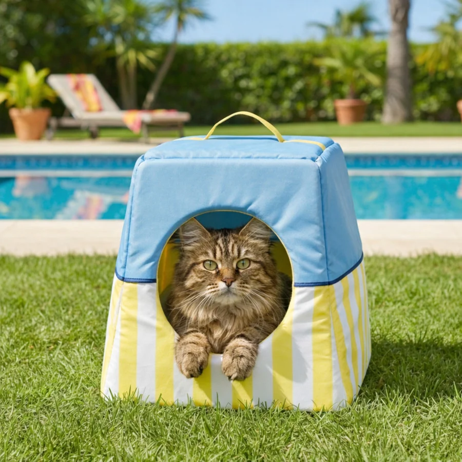 Summer Vibes Cama Cueva Azul y Amarillo para gatos