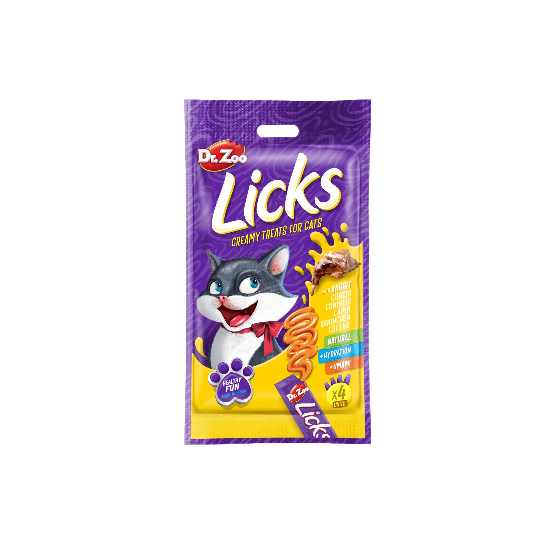 48 sobres x 15 g Dr. Zoo Licks Snack Líquido De Conejo Para Gatos