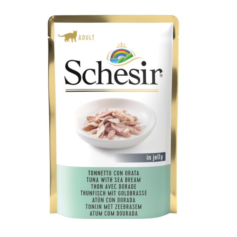 24 sobres x 85 g Schesir Adult Atún y Dorada sobre para gatos ¡Pack ahorro!
