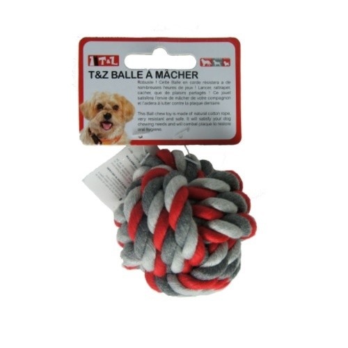 T&Z pelota con cuerdas de algodón rojo y gris para perros, , large image number null
