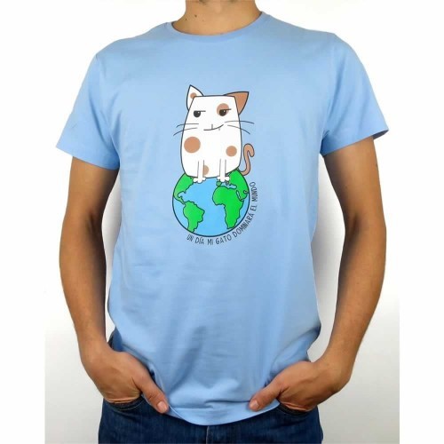 Camiseta hombre "Un día mi gato dominará el mundo" color Azul, , large image number null