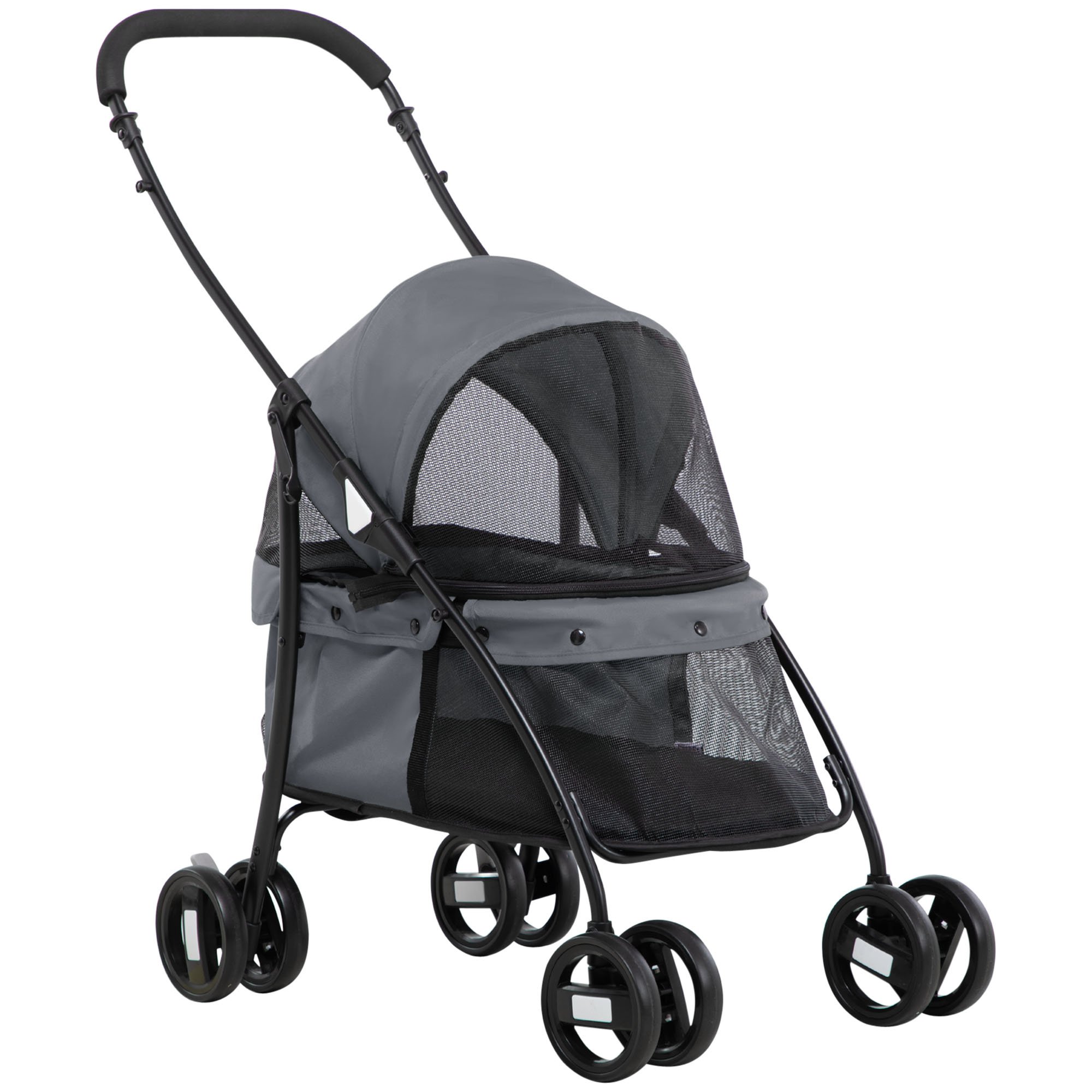 PawHut Cochecito para Mascotas Plegable Carrito para Perros y Gatos con Ventanas de Malla Cojín Lavable Correas de Seguridad Cubierta de Tela Oxford y
