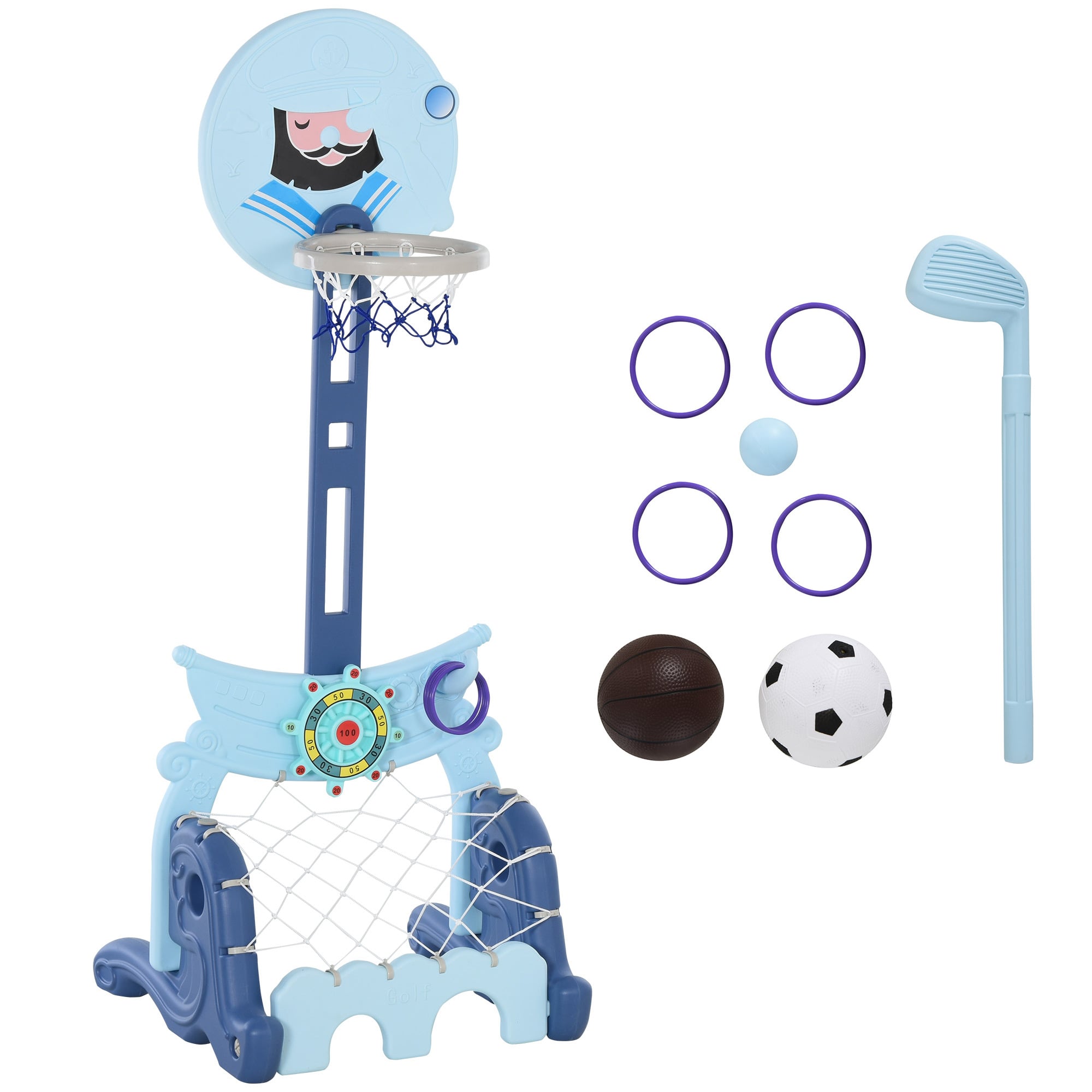 HOMCOM Set de deportes Azul con Soporte 4 en 1 para niños