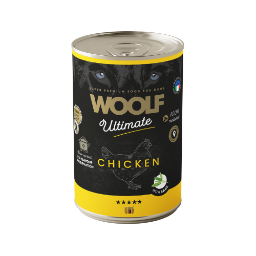 Bandeja 6 Latas Paté para Perro – Woolf Ultimate Húmedo Pollo 400gr