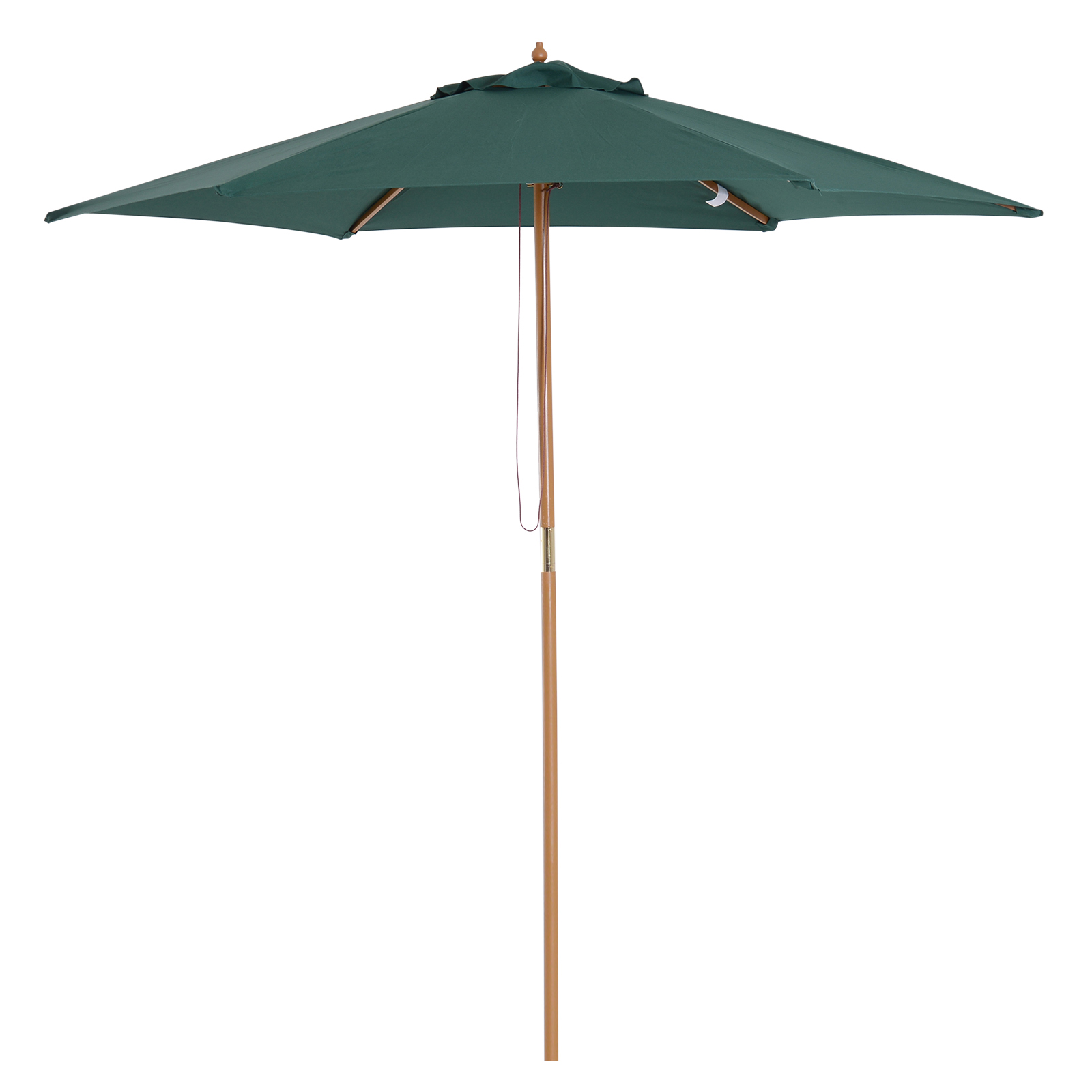 Outsunny Sombrilla de Jardín Ø250×230 cm Parasol de Terraza con 6 Varillas Poste Desmontable Anti-UV Impermeable y Marco de Madera para Playa Patio