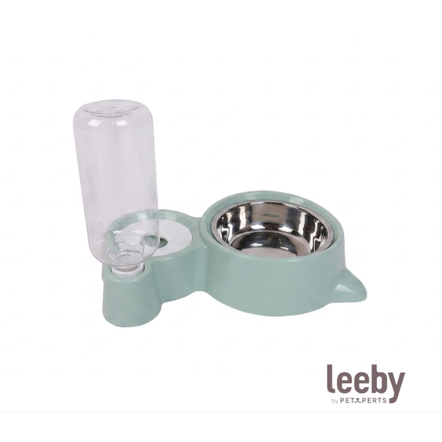 Leeby Comedero y Dispensador de Agua 2 en 1 Acero Inoxidable Verde para gatos