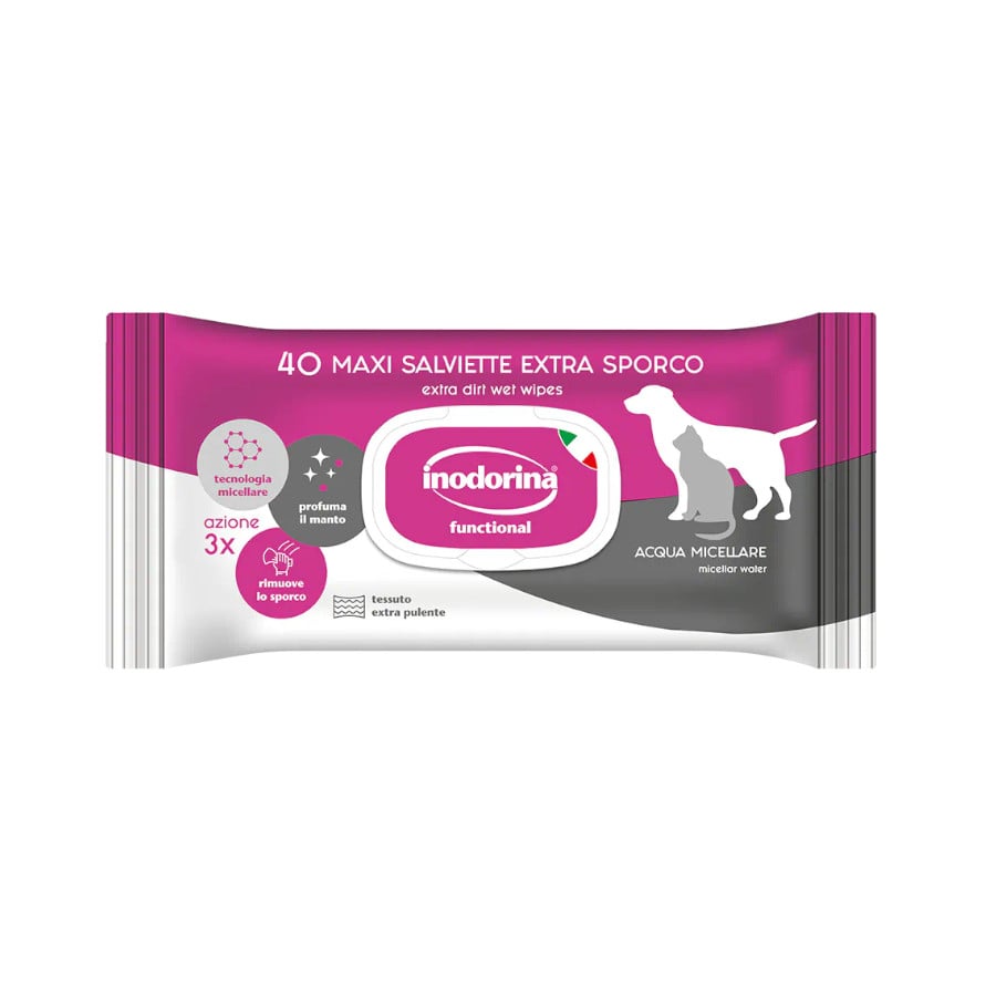 Inodorina Refresh Sensitive Toallitas Húmedas Agua Micelar para perros y gatos
