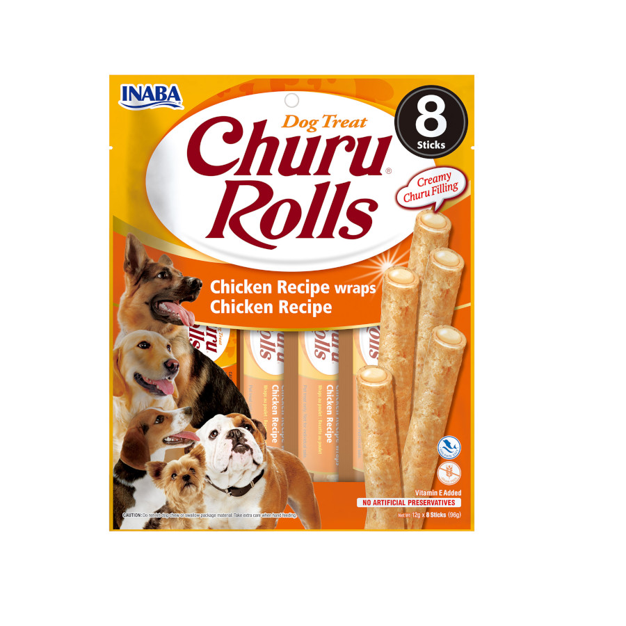 8 sobres x 12 g Churu Sticks Rolls de Pollo para perros
