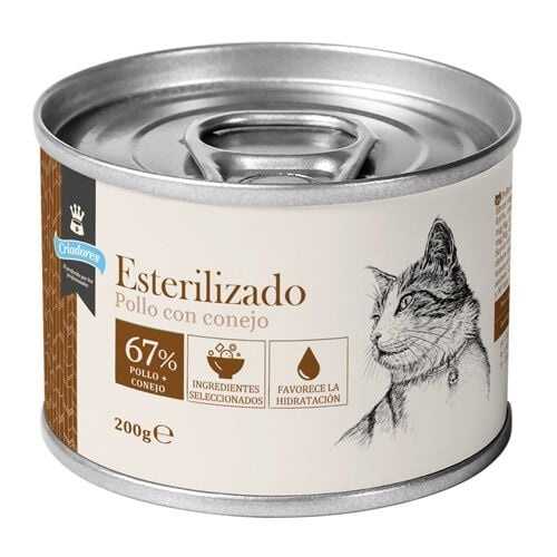 Criadores Esterilizado Paté Pollo y Conejo lata para gatos