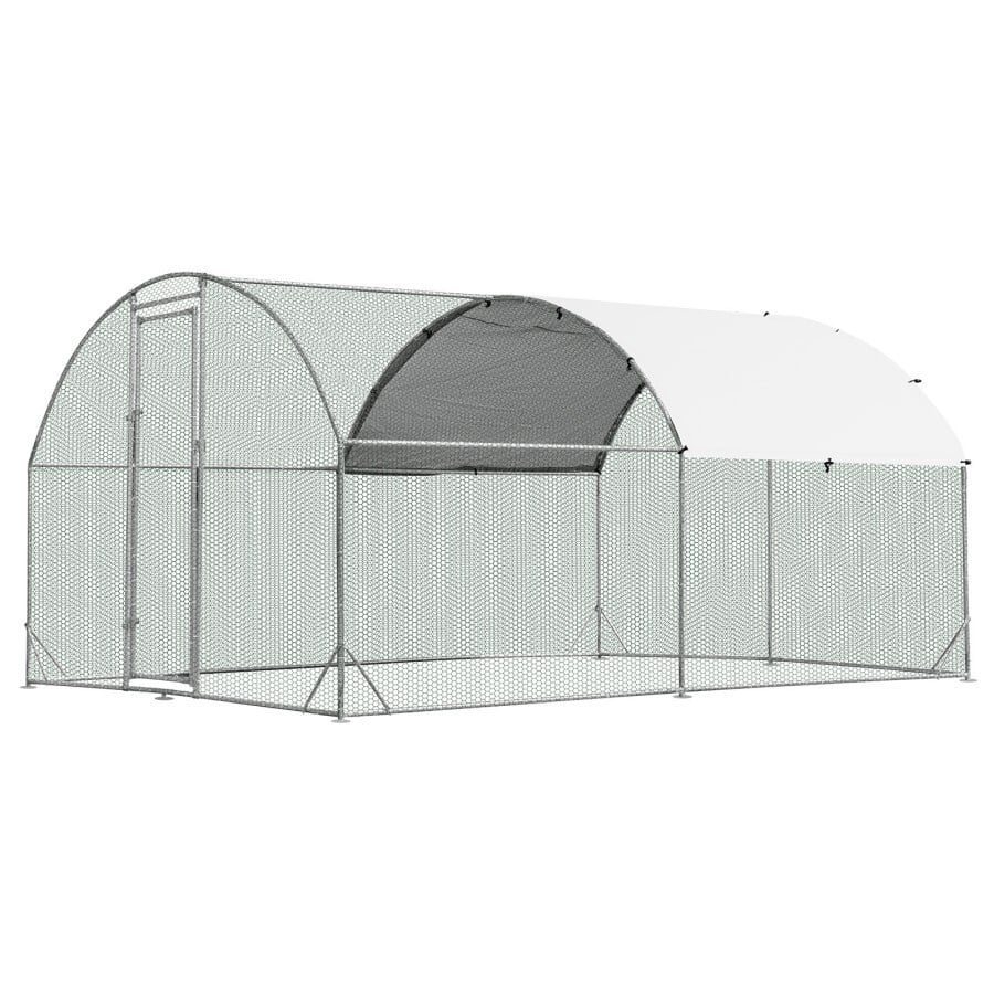 COSTWAY Gallinero De Metal Grande, Jaula Galvanizada Para Aves De Corral Con Cubierta Impermeable Y Protectora Solar, Hábitat De Conejo, En Forma De