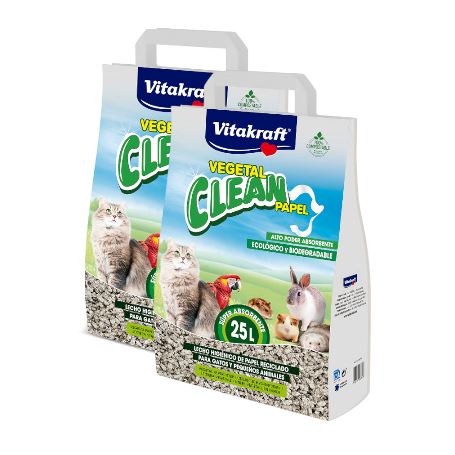 2 x 25 L Vitakraft Vegetal Clean Papel Lecho Vegetal para animales ¡Pack ahorro!