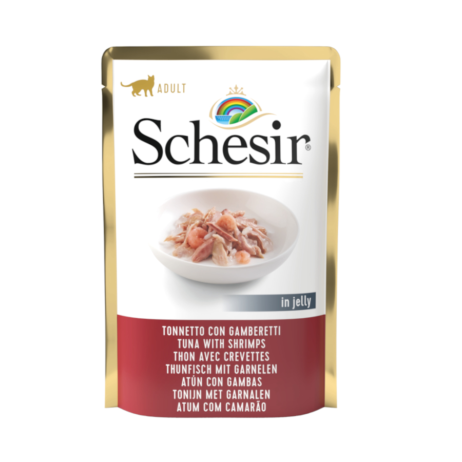 12 sobres x 85 g Schesir Adult Atún con Gambas sobres para gatos ¡Pack ahorro!