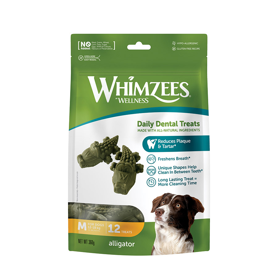 12 barritas Whimzees Snacks Dentales Cocodrilo para perros de razas medianas