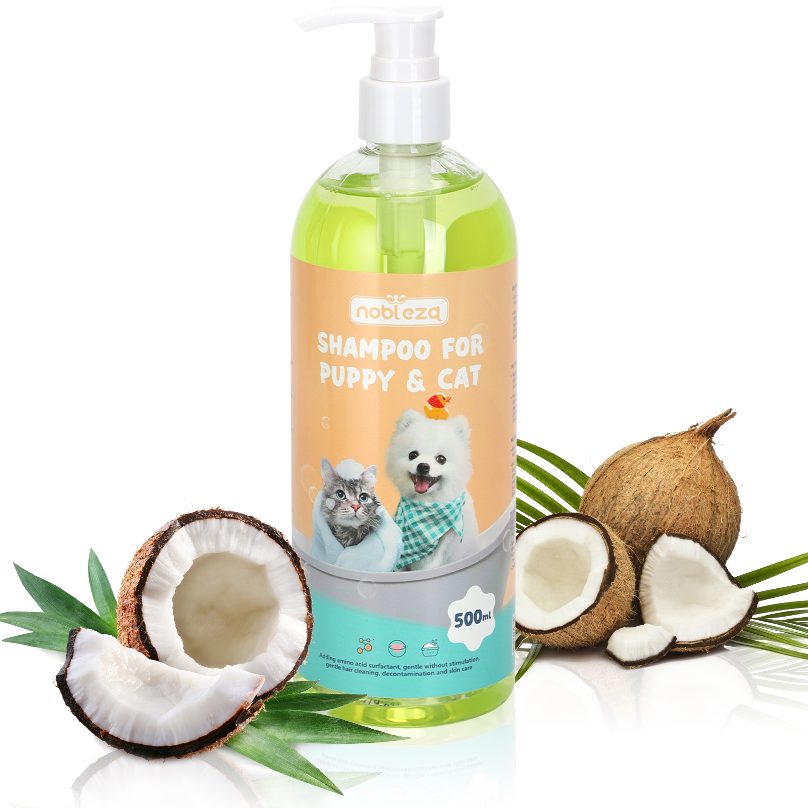 Nobleza Champú de Agua Muy Suave Para Perros y Gatos Especial para Cachorros y Gatito,Champú Perros Piel Sensible Con Fragancia de Coco Natural,Sin