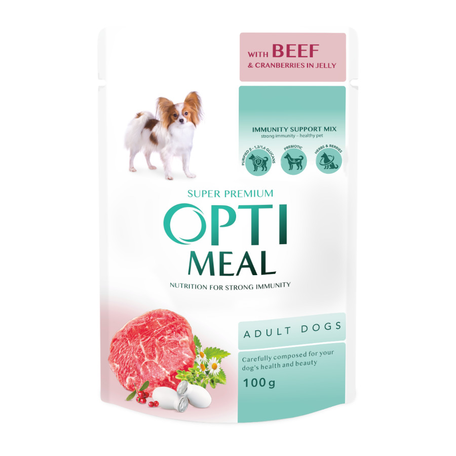 OPTIMEAL™. Pienso húmedo para perros adultos-ternera y arándano rojo en gelatina, 0,1kg