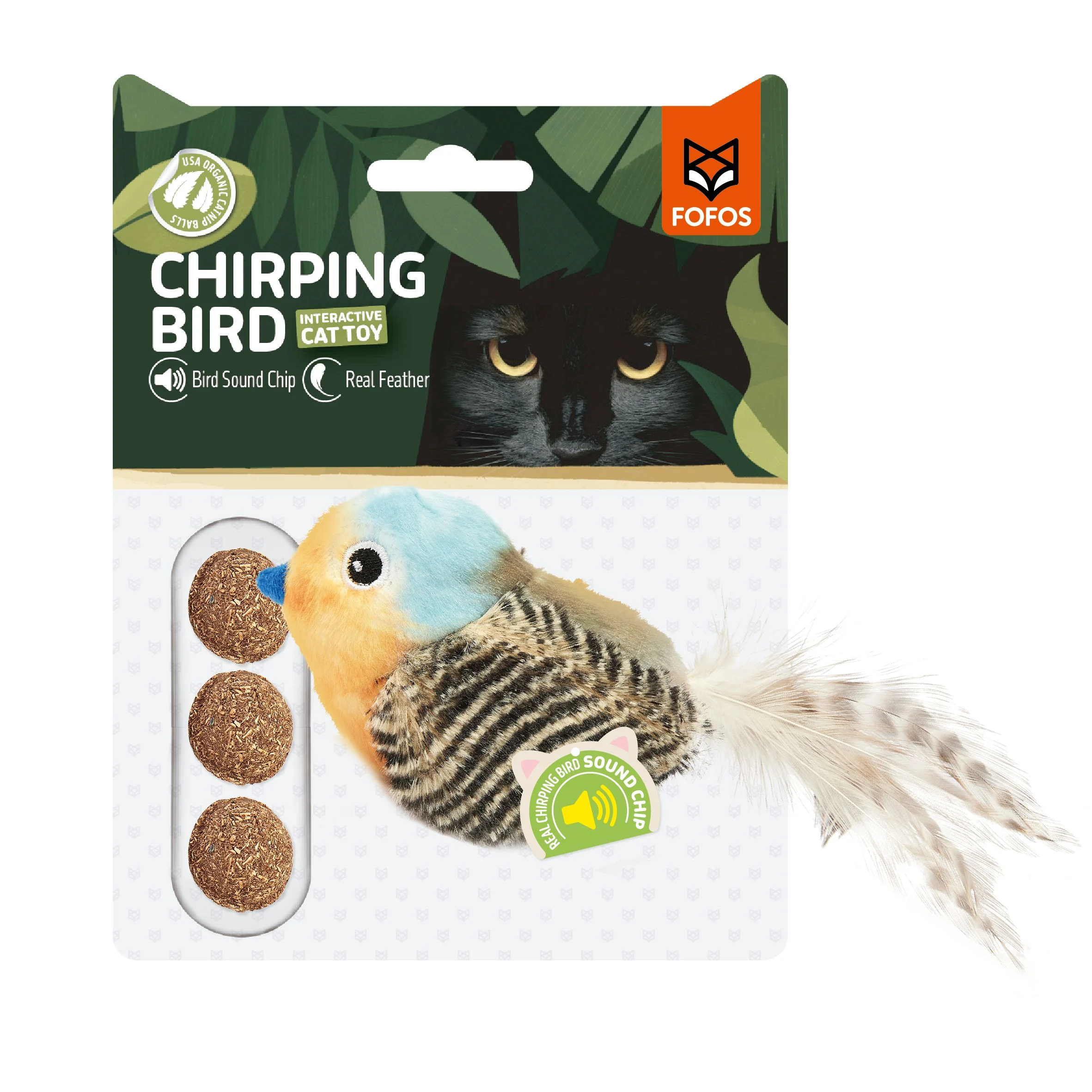 FOFOS | Pájaro Azul con Chip de Sonido y Catnip Natural - Para Gato