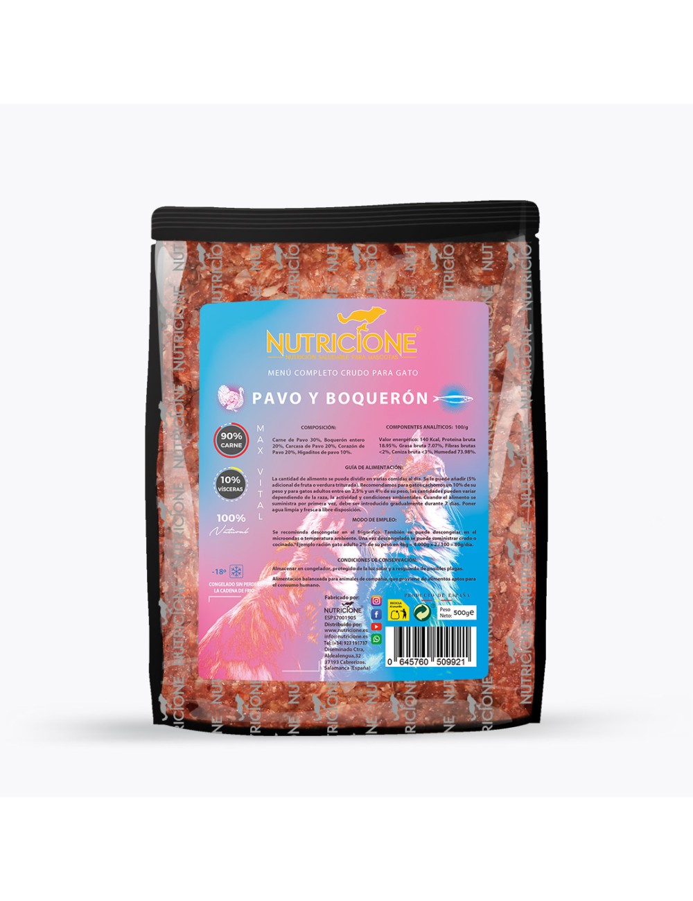 NUTRICIONE MENU DIETA BARF GATO PAVO/BOQUERON 500GR
