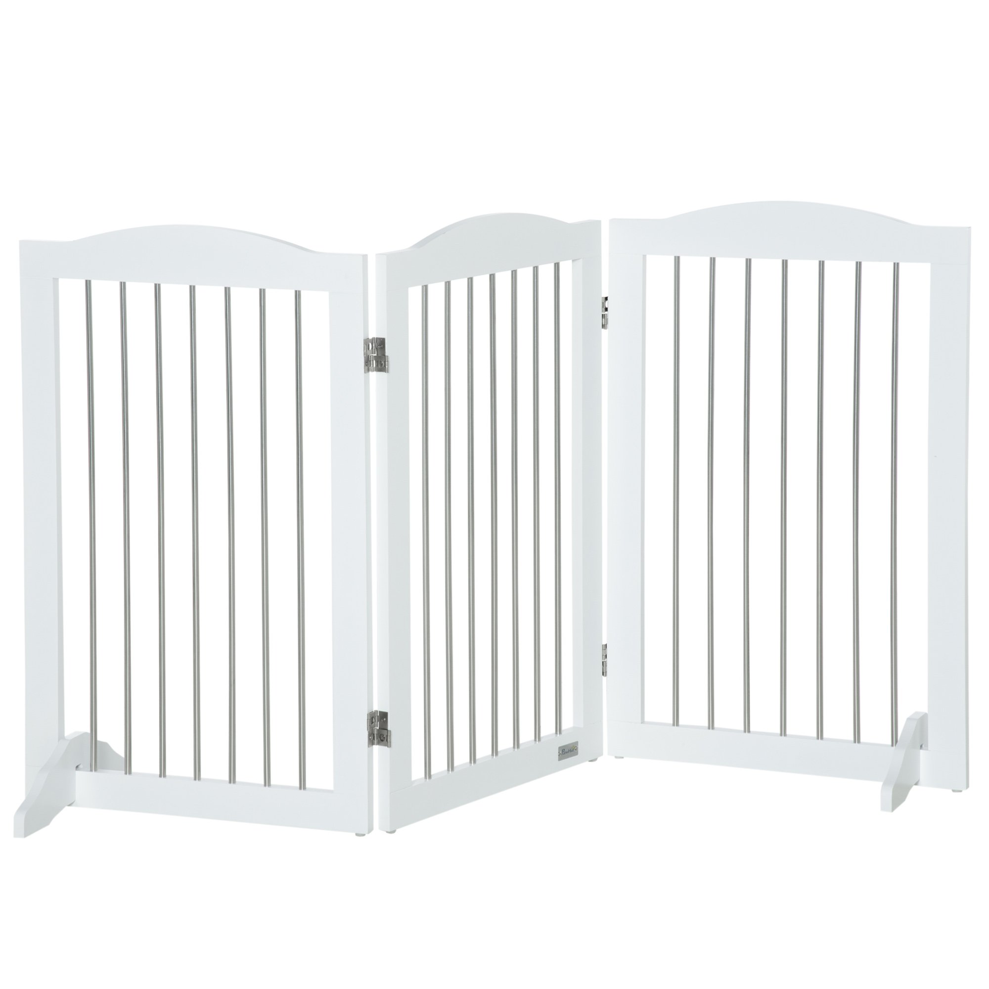 PawHut Barrera de Seguridad para Perros para Escaleras y Puertas 154x30x80 cm Valla para Perros Plegable con Soporte de Pie para Uso Interiores Blanco