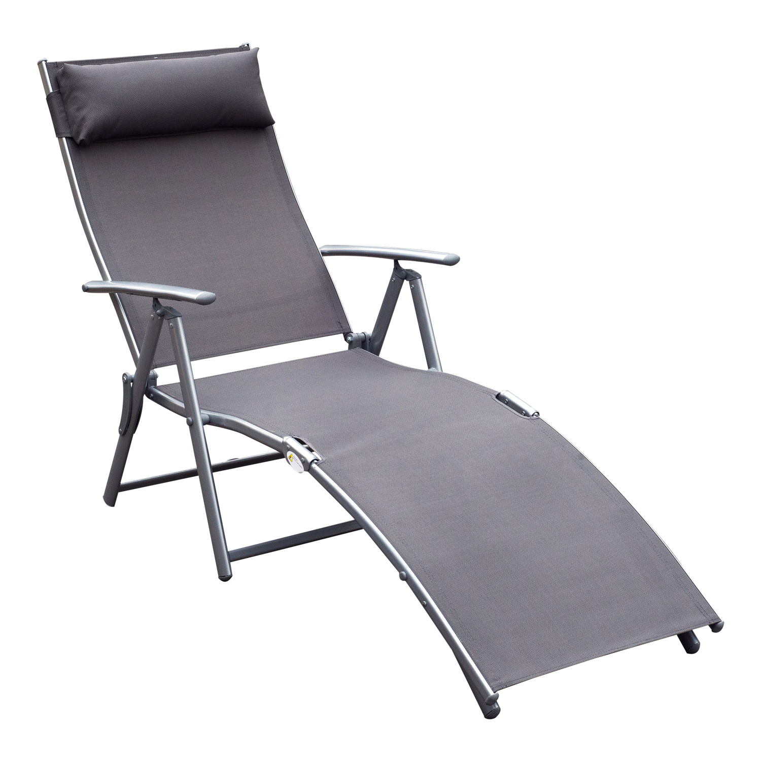 Outsunny Tumbona Plegable Tumbona de Jardín con Respaldo Ajustable en 7 Niveles Almohada y Reposabrazos Carga 165 kg para Piscina Terraza Camping
