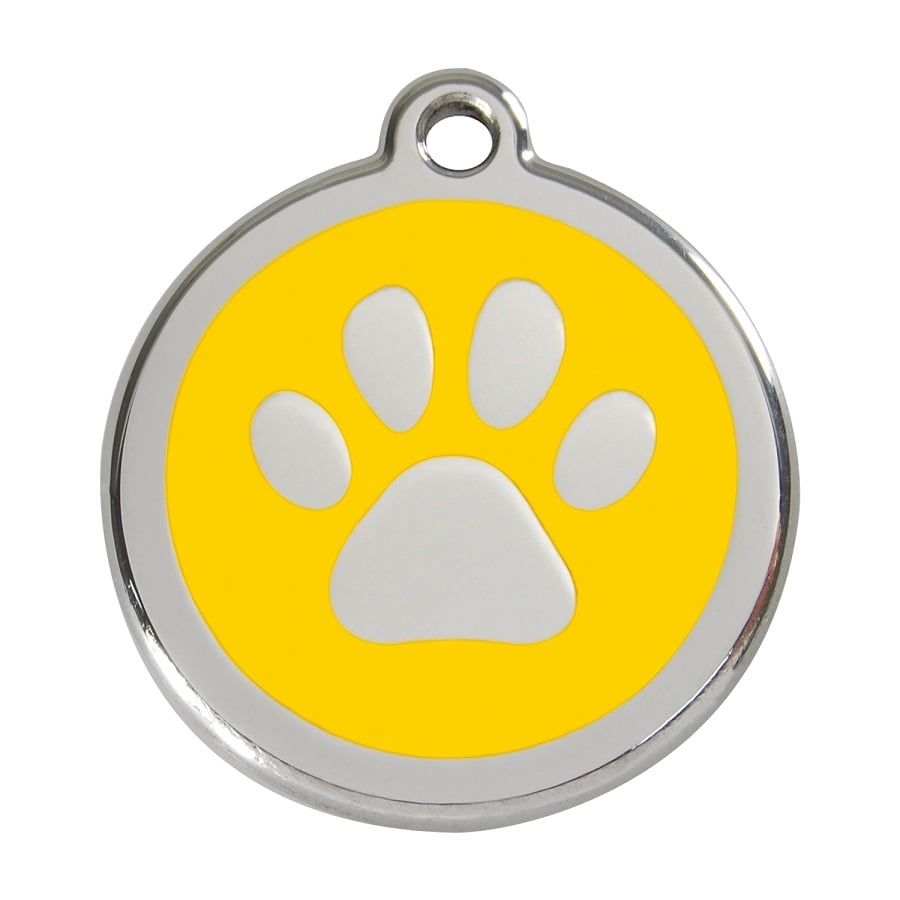 Placa identificativa Acero Inoxidable Esmalte Huella perro Amarillo para perros