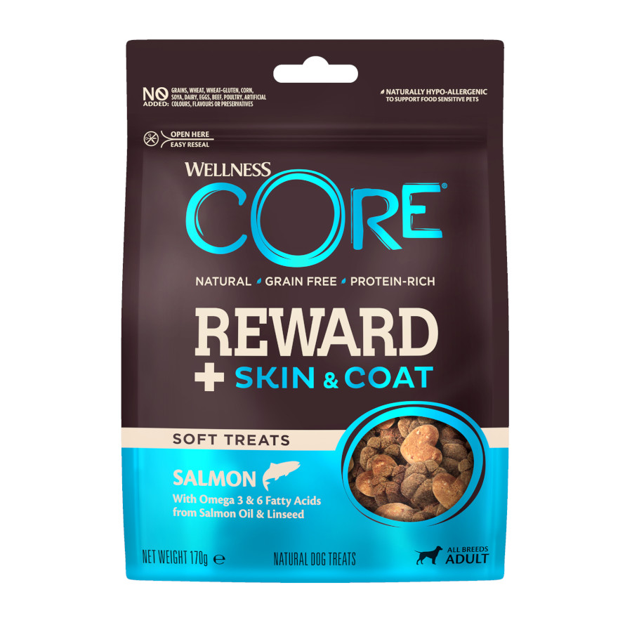 6 bolsitas x 170 g Wellness Core Bocaditos Reward+ Skin&Coat Salmón para perros ¡Pack ahorro!