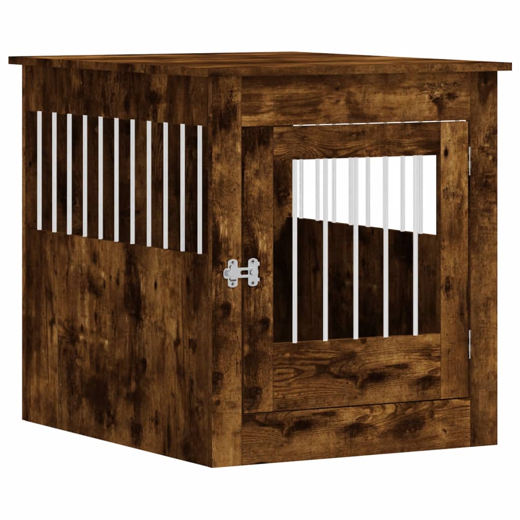 vidaXL Jaula para perros madera ingeniería roble ahumado 64,5x80x71 cm