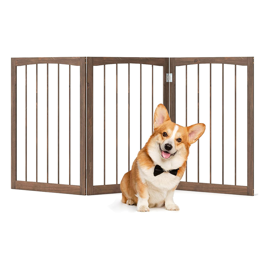 COSTWAY Barra para Perros Plegables, Barrera de Seguridad para Interiores, Separador de Habitaciones de 3 Paneles Plegable y Autoportante para