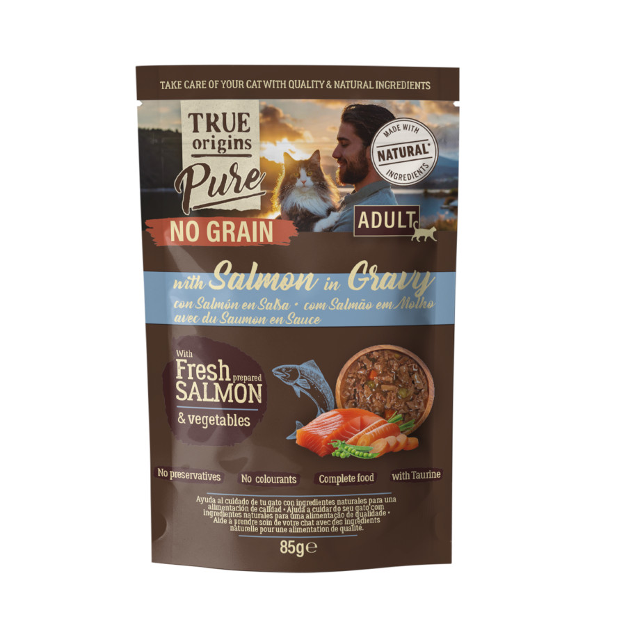 12 sobres x 85 g True Origins Pure No Grain Sobre con Salmón para gatos ¡Pack Ahorro!