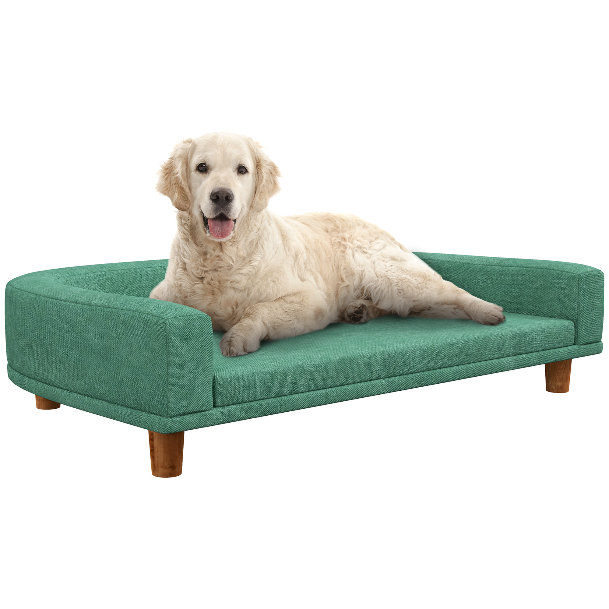 PawHut Sofá para Perros Grandes Cama Elevada para Perros Tapizada con Cojín Lavable y Patas de Madera de Pino Carga 40 kg 98x67x25 cm Verde