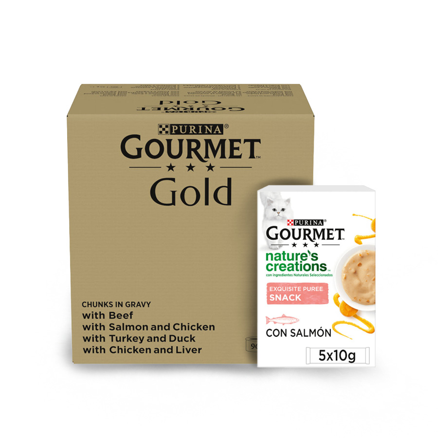 96 latas x 85 g + 15 sobres x 10 g Pack Comida Húmeda Bocaditos en Salsa Gato Adulto Gourmet