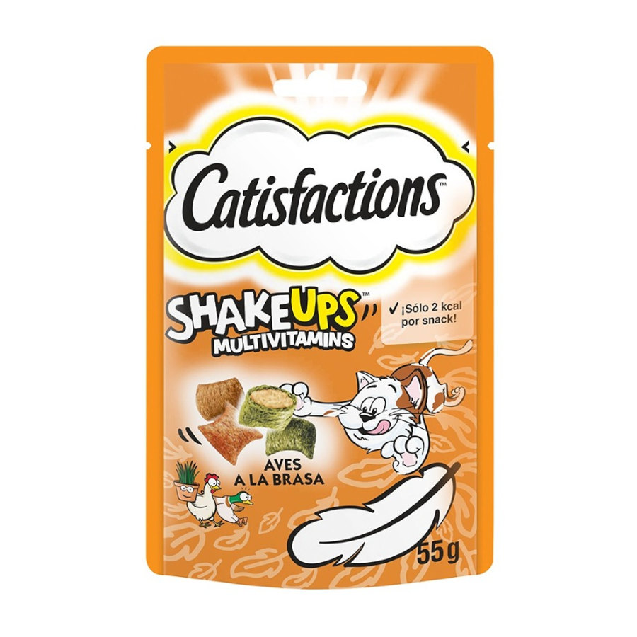 4 bolsitas x 55 g Catisfactions Bocaditos ShakeUps Aves a la Brasa para gatos ¡Pack ahorro!