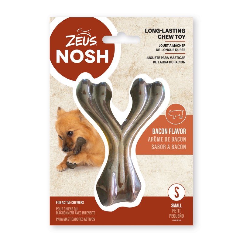 Juguete mordedor para perros Zeus Nosh Strong Hueso forma Wishbone, Sabor a Beicon, 18cm