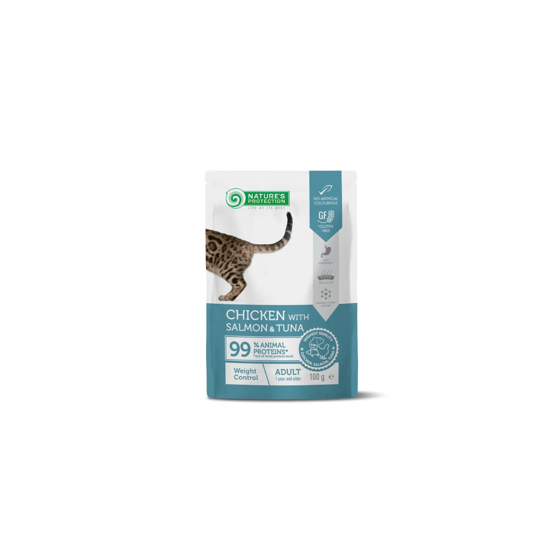 Nature’s Protection Pouch Pollo Con Salmón Y Atún Para Gatos Sobre Weight Control 100 Gr